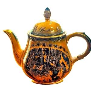 Vintage Arthur Wood Boston Tea Party Teapot Golden Chatsworth England